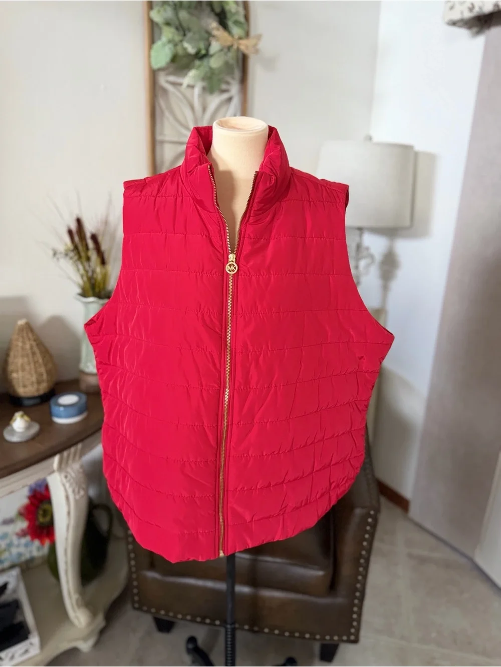 Michael Kors Red Quilted Zip-Front Vest